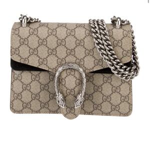Gucci Beige GG Supreme Shoulder Bag with Silver Chain
